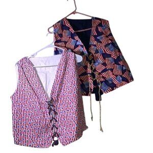 Set Of 2 Patriotic Flag Lace-Up Vests With Red White & Blue Patterns